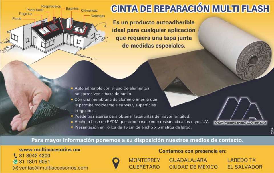 Producto autoadherible ideal para cualquier aplicacion que requiera un tapa junta de medidas especiales. Hecho a base de EPDM que brinda excelente resistencia a los rayos UV