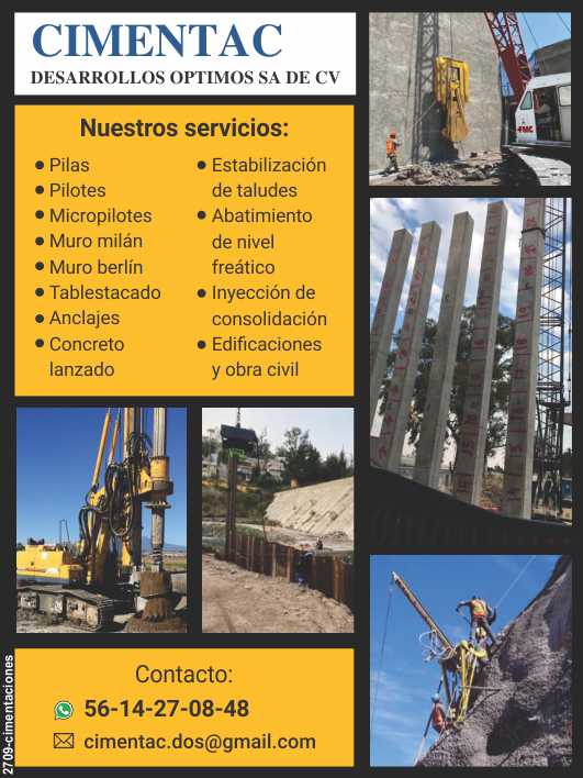 Piles, Milan Wall and Berlin Wall, Sheet Piling, Anchors, Shotcrete, Slope Stabilization, Groundwater Lowering, Consolidation Grouting, Buildings, Civil Works.