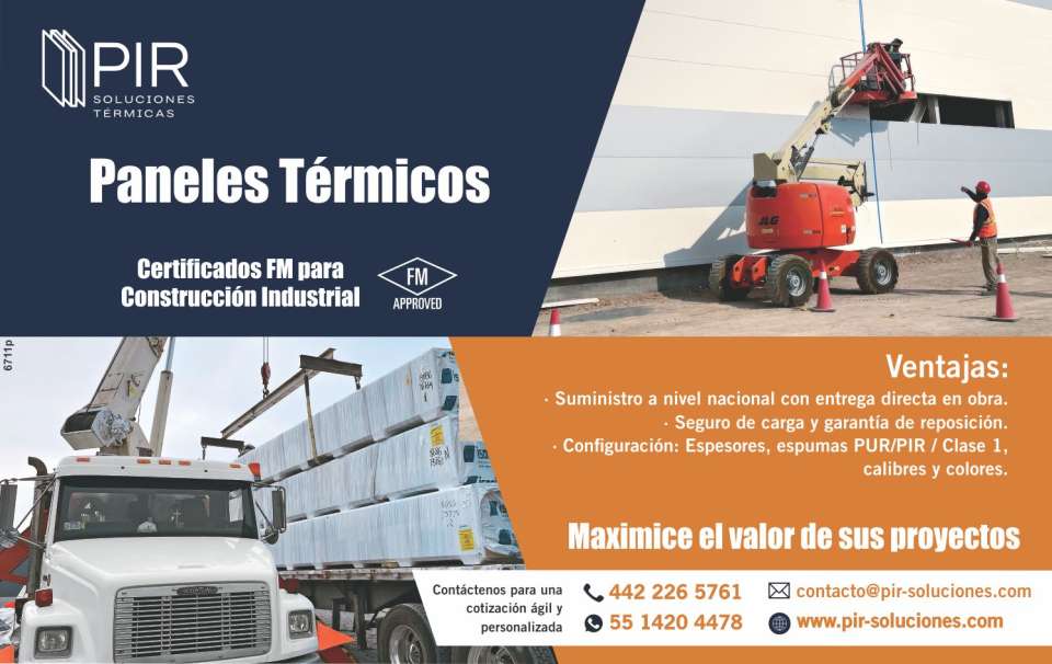 Paneles Termicos-Certificados FM para Construccion Industrial.Ventajas:Suministro a Nivel Nacional con entrega directa en obra.Seguro de carga y garantia de reposicion. Espesores, Calibres y Colores.