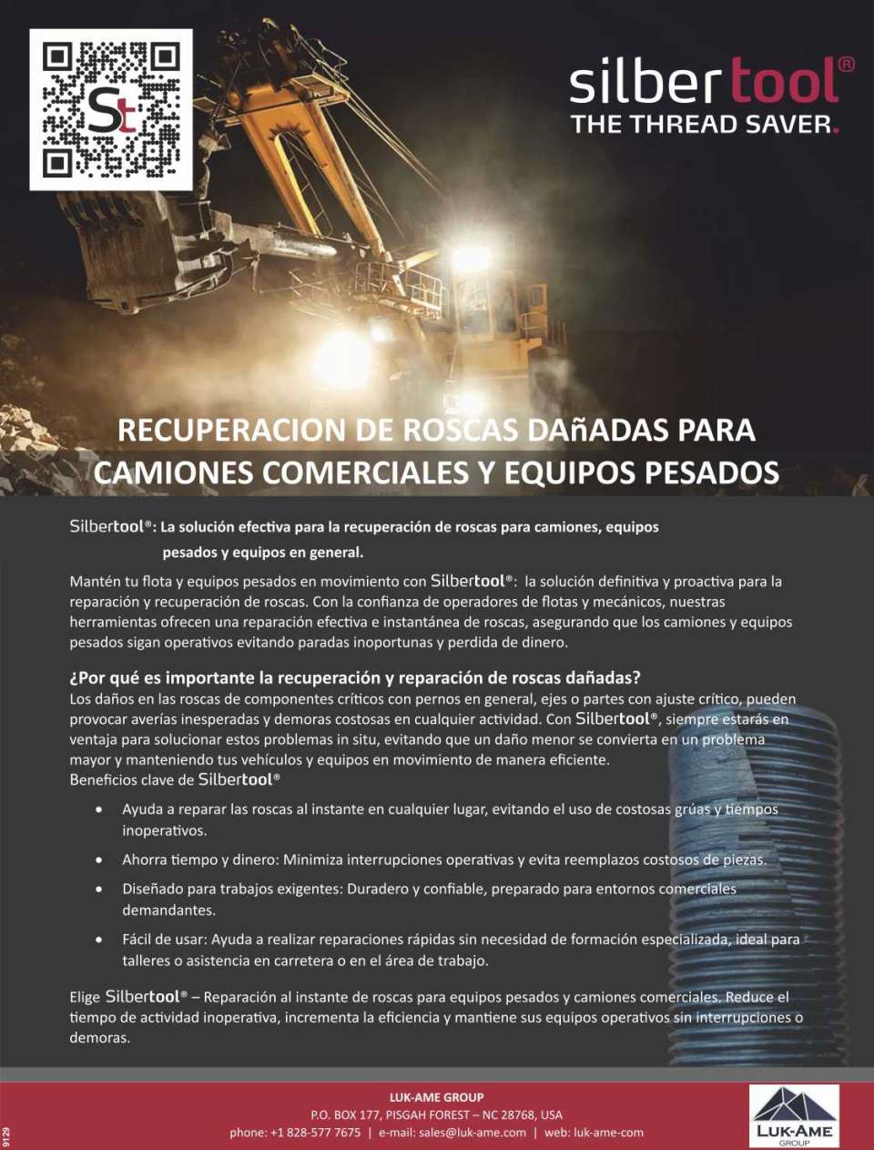 Reparacion al instante de Roscas para Equipos Pesados y Camiones. Reduce el tiempo de actividad inoperativa, incrementa la eficiencia y mantiene sus equipos operativos sin interrupciones o demoras.